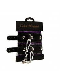 Черно-фиолетовые скругленные наручники с мягкой подкладкой - Crazy Handmade - купить с доставкой в Белгороде