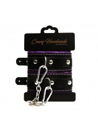 Черно-фиолетовые скругленные наручники с мягкой подкладкой - Crazy Handmade - купить с доставкой в Белгороде