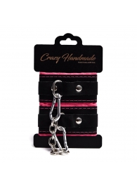 Черно-розовые скругленные наручники с мягкой подкладкой - Crazy Handmade - купить с доставкой в Белгороде