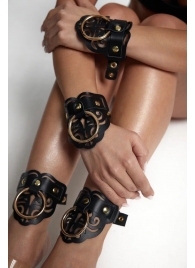 Черные кожаные оковы с резными узорами и клепками - Crazy Handmade - купить с доставкой в Белгороде