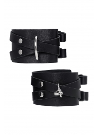 Черные кожаные оковы с двумя перекрёстными ремешками - Pecado - купить с доставкой в Белгороде