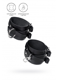 Черные кожаные оковы с двумя перекрёстными ремешками - Pecado - купить с доставкой в Белгороде