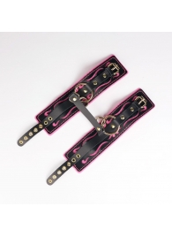 Черные кожаные оковы с розовой строчкой - Crazy Handmade - купить с доставкой в Белгороде