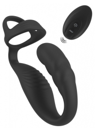 Черное эрекционное кольцо со стимуляцией промежности и анальной пробкой Cock Ring with RC Prostate Plug - Orion - в Белгороде купить с доставкой