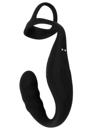 Черное эрекционное кольцо со стимуляцией промежности и анальной пробкой Cock Ring with RC Prostate Plug - Orion - в Белгороде купить с доставкой