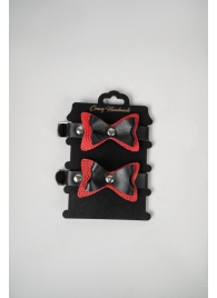 Черно-красные кожаные наручники с бантиками - Crazy Handmade - купить с доставкой в Белгороде