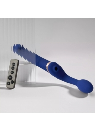 Синий безремневой страпон Multi Orgasm Bendable Strap-On size L с клиторальной стимуляцией - Strap-on-me - купить с доставкой в Белгороде