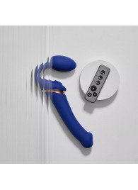 Синий безремневой страпон Multi Orgasm Bendable Strap-On size XL с клиторальной стимуляцией - Strap-on-me - купить с доставкой в Белгороде