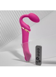 Ярко-розовый безремневой страпон Multi Orgasm Bendable Strap-On size L с клиторальной стимуляцией - Strap-on-me - купить с доставкой в Белгороде