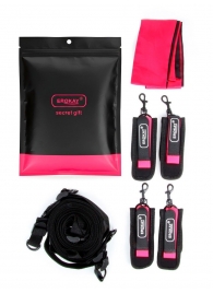 Черно-розовый эротический набор: фиксатор, оковы, наручники, повязка - Erokay - купить с доставкой в Белгороде