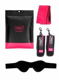 Черно-розовый эротический набор: маска, наручники и повязка - Erokay - купить с доставкой в Белгороде