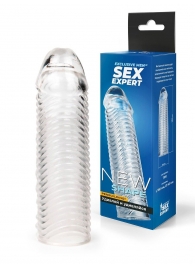 Прозрачная закрытая насадка на пенис с ребрышками - 16 см. - Sex Expert - в Белгороде купить с доставкой
