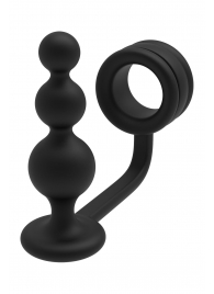 Черное эрекционное кольцо с анальной елочкой Cockring With Beaded Anal Plug - Dream Toys - в Белгороде купить с доставкой