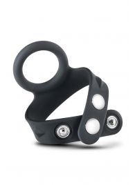 Черное эрекционное кольцо с подхватом мошонки на кнопках VS6 - Blush Novelties - в Белгороде купить с доставкой