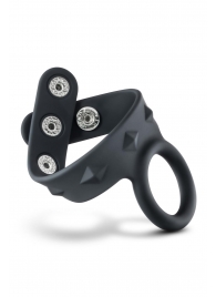 Черное эрекционное кольцо с подхватом мошонки на кнопках VS6 - Blush Novelties - в Белгороде купить с доставкой