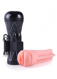 Телесный мастурбатор-вагина в черной колбе с вибрацией - Boys of Toys - в Белгороде купить с доставкой