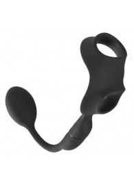 Черное виброкольцо с анальной пробкой Cock Ring with RC Butt Plug - Orion - в Белгороде купить с доставкой
