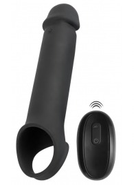 Черная вибронасадка для пениса с хомутом для мошонки и пультом ДУ Remote Controlled Penis Extension - Orion - в Белгороде купить с доставкой