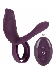Фиолетовая насадка на член с клиторальным отростком и пультом ДУ RC Couple’s Vibrator 2 - Orion - в Белгороде купить с доставкой