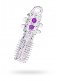 Гелевая прозрачная насадка с шариками и шипами - 14 см. - Toyfa Basic - в Белгороде купить с доставкой