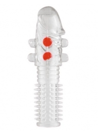 Гелевая прозрачная насадка с шариками и шипами - 14 см. - Toyfa Basic - в Белгороде купить с доставкой