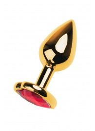 Золотистая анальная пробка с кристаллом-сердцем - 7,5 см. - ToyFa - купить с доставкой в Белгороде