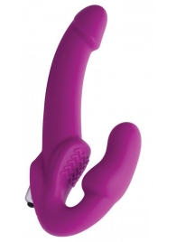 Ярко-розовый безремневой вибрострапон Evoke Vibrating Strapless Silicone Strap-on Dildo - XR Brands - купить с доставкой в Белгороде