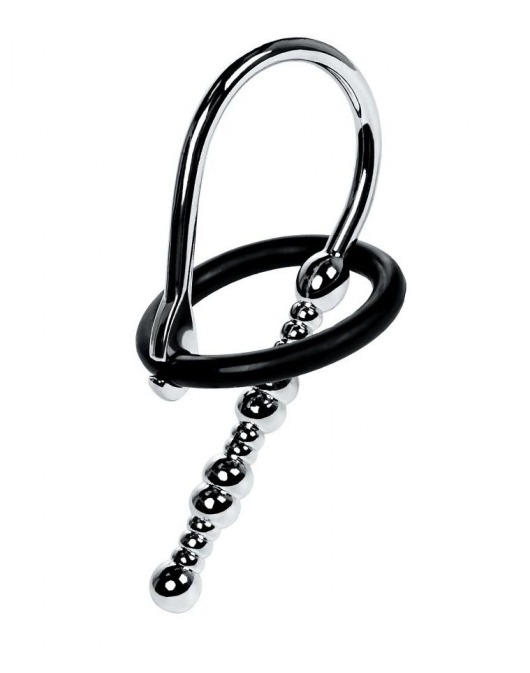 Серебристый уретральный плаг-бусины TOYFA Metal с мягким фиксириющим кольцом - ToyFa - купить с доставкой в Белгороде