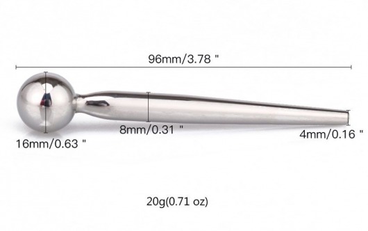Гладкий металлический уретральный плаг с шариком - 9,6 см. - Notabu - купить с доставкой в Белгороде