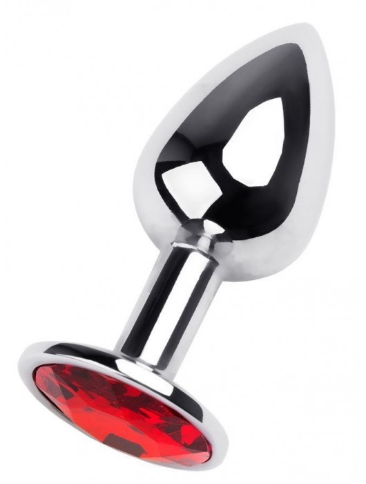 Маленькая коническая серебристая анальная пробка с красным кристаллом - 7 см. - ToyFa - купить с доставкой в Белгороде