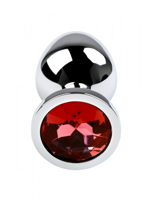 Серебристая коническая анальная пробка с красным кристаллом - 8 см. - ToyFa - купить с доставкой в Белгороде