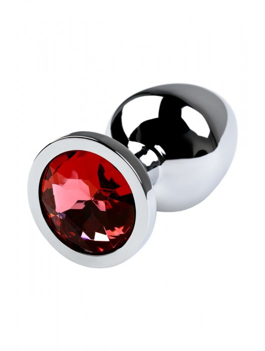 Серебристая коническая анальная пробка с красным кристаллом - 8 см. - ToyFa - купить с доставкой в Белгороде