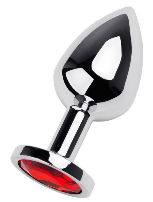 Серебристая коническая анальная пробка с красным кристаллом - 8 см. - ToyFa - купить с доставкой в Белгороде