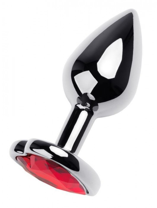 Серебристая коническая анальная пробка с красным кристаллом-сердечком - 7 см. - ToyFa - купить с доставкой в Белгороде