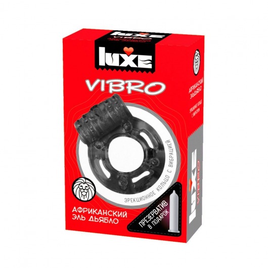 Чёрное эрекционное виброкольцо Luxe VIBRO  Африканский Эль Дьябло  + презерватив - Luxe - в Белгороде купить с доставкой