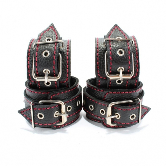 Черный бондажный набор с красной строчкой - БДСМ Арсенал - купить с доставкой в Белгороде