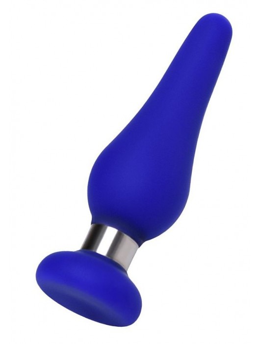 Синяя силиконовая анальная втулка с ограничителем - 10 см. - ToyFa