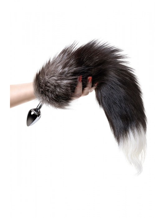 Серебристая металлическая анальная втулка с хвостом чернобурой лисы - размер S - ToyFa - купить с доставкой в Белгороде