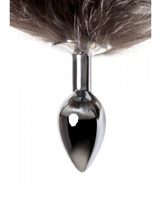 Серебристая металлическая анальная втулка с хвостом чернобурой лисы - размер S - ToyFa - купить с доставкой в Белгороде