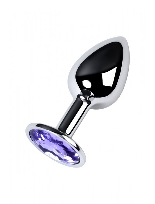 Серебристая конусовидная анальная пробка с фиолетовым кристаллом - 7 см. - ToyFa - купить с доставкой в Белгороде