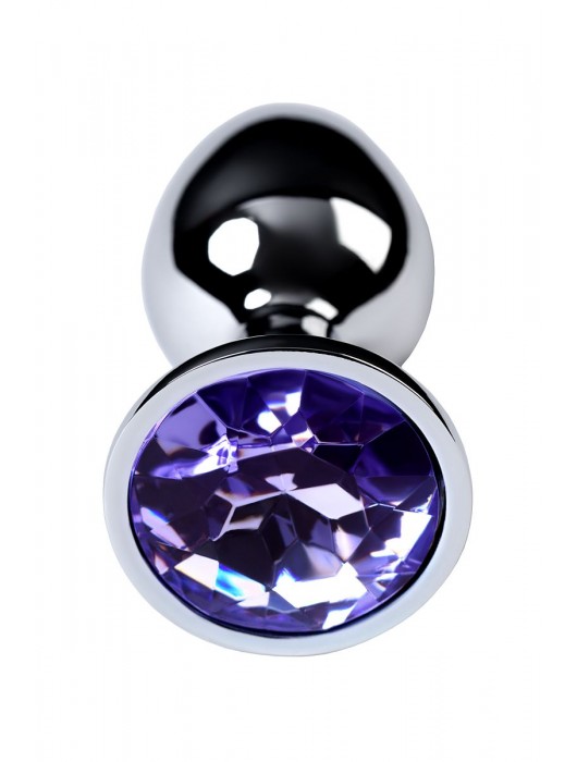Серебристая конусовидная анальная пробка с фиолетовым кристаллом - 7 см. - ToyFa - купить с доставкой в Белгороде