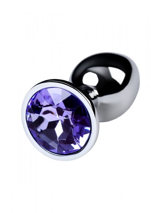 Серебристая конусовидная анальная пробка с фиолетовым кристаллом - 7 см. - ToyFa - купить с доставкой в Белгороде
