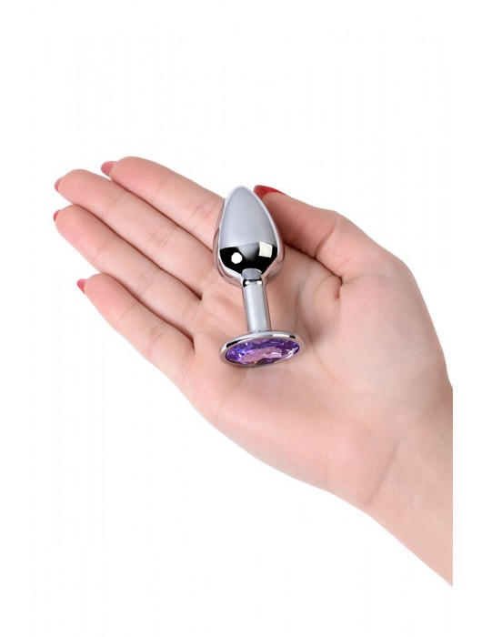 Серебристая конусовидная анальная пробка с фиолетовым кристаллом - 7 см. - ToyFa - купить с доставкой в Белгороде