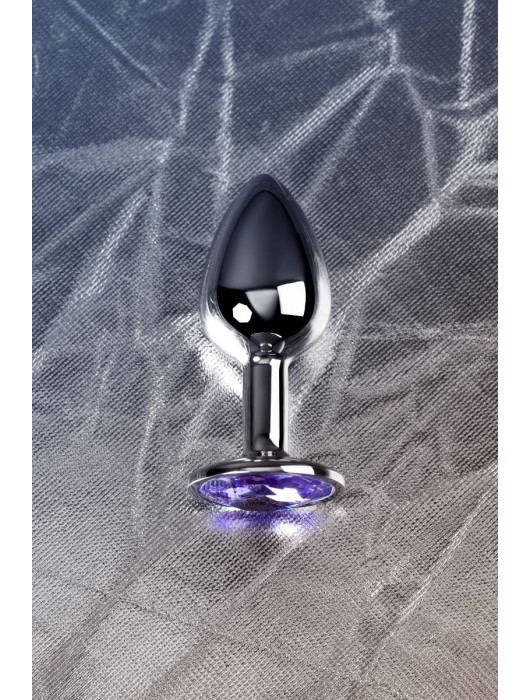 Серебристая конусовидная анальная пробка с фиолетовым кристаллом - 7 см. - ToyFa - купить с доставкой в Белгороде