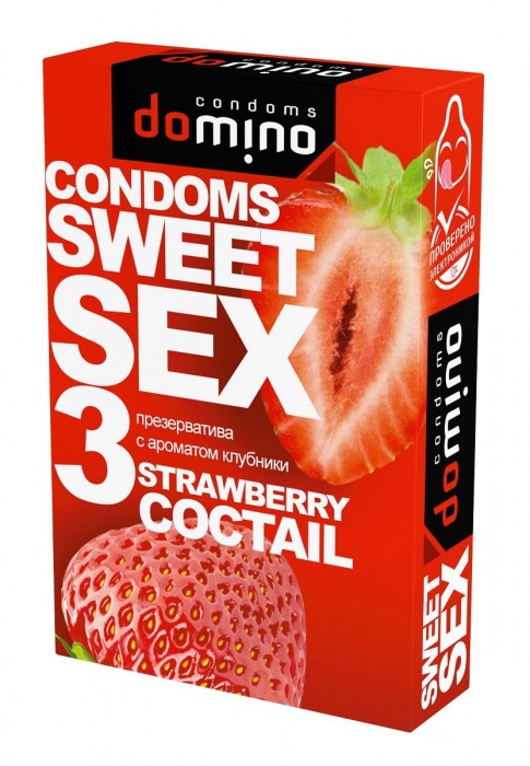 Презервативы для орального секса DOMINO Sweet Sex с ароматом клубничного коктейля  - 3 шт. - Domino - купить с доставкой в Белгороде