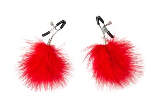 Зажимы на соски с красным пухом Euphoric - Lola Games - купить с доставкой в Белгороде