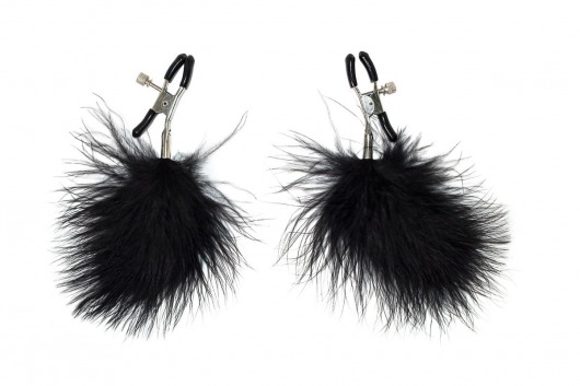 Зажимы на соски с черным пухом Euphoric - Lola Games - купить с доставкой в Белгороде