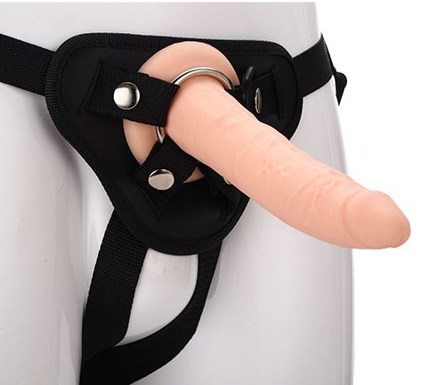 Телесный страпон на черных трусиках STRAP ON REAL DILDO - 20 см. - Dream Toys - купить с доставкой в Белгороде