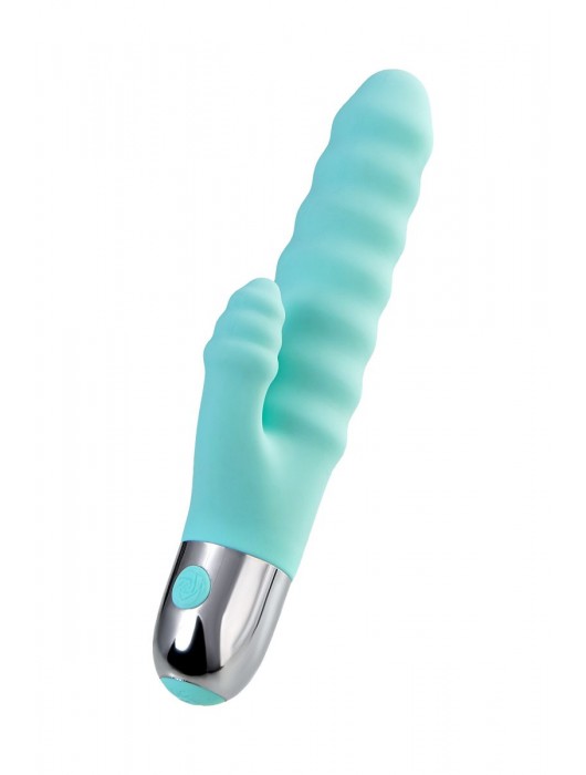 Мятный рельефный вибратор с клиторальной стимуляцией Flax - 17,5 см. - ToyFa