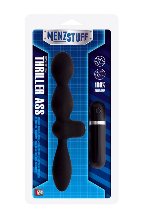 Чёрная двусторонняя вибровтулка  MENZSTUFF THRILLER ASS DUAL HEAD - Dream Toys